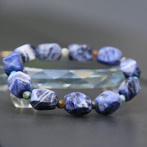 Sodalite Multi-Gem Nugget Bracelet ✦ 112.25ctw Stretch Beaded ✦ Statement Layers
